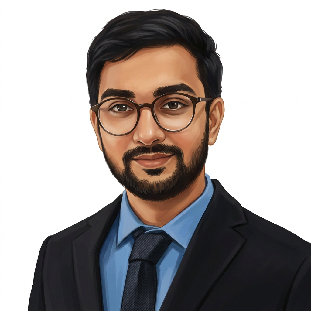 Illustrated portrait of CA Suchit Shah, founder of GST First